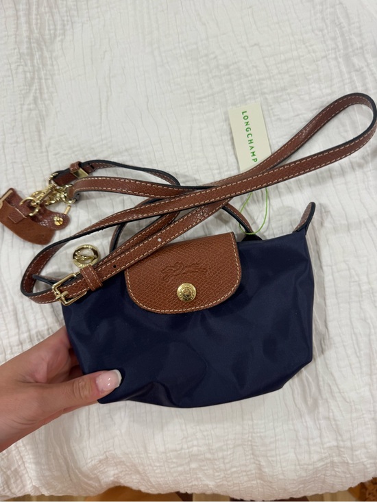 Longchamp Handbags - Longchamp Navy and Brown Le Pliage Small Crossbody